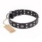 "Refined Essence" FDT Artisan Black Leather Dog Collar with Silvery Studs