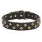 “Haute Couture” leather dog collar adorned with brass pyramids