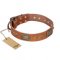 "Catchy Look" FDT Artisan Decorated Tan Leather Dog Collar