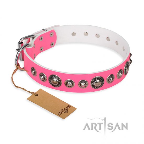 "Miss Congeniality" FDT Artisan Pink Leather Dog Collar with Adornments