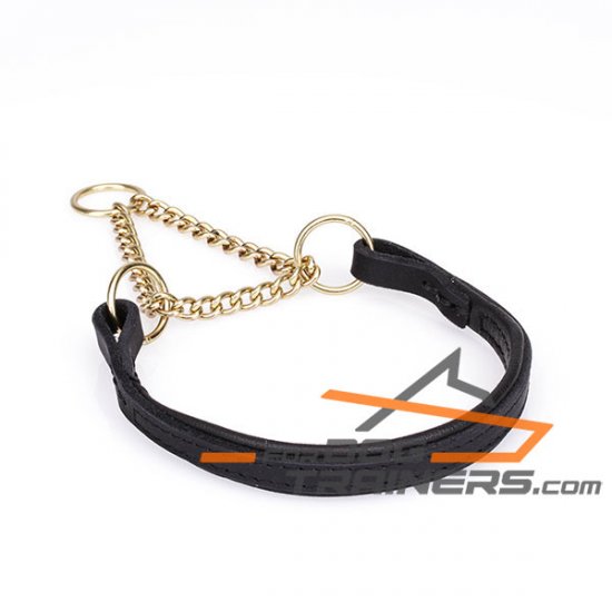 'Trainer’s pride' Leather Martingale Collar with Fur Saving Links for Small Dogs - 3/5 inch (12 mm) Wide