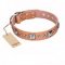 "Glamour Finery" FDT Artisan Female dog collar of natural leather with stylish old-looking circles