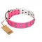 "Spiffy Style" Handcrafted FDT Artisan Pink Leather Dog Collar with Skulls