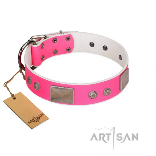 "Pink Blush" Premium Quality FDT Artisan Pink Designer Dog Collar with Plates and Studs