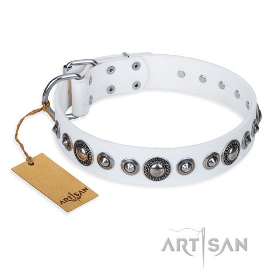 'Ice Age' FDT Artisan White Studded Leather Dog Collar