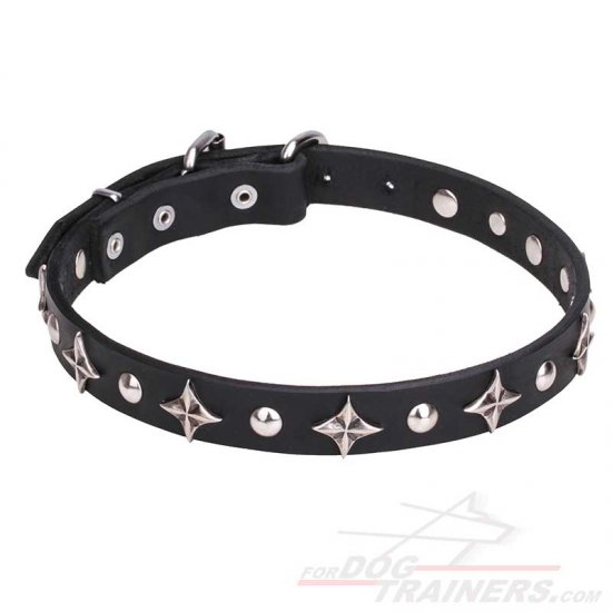 "Pleiades" Leather Dog Collar with Stars and Studs for Stylish Walks 1 inch (25 mm) - إضغط الصورة للإغلاق