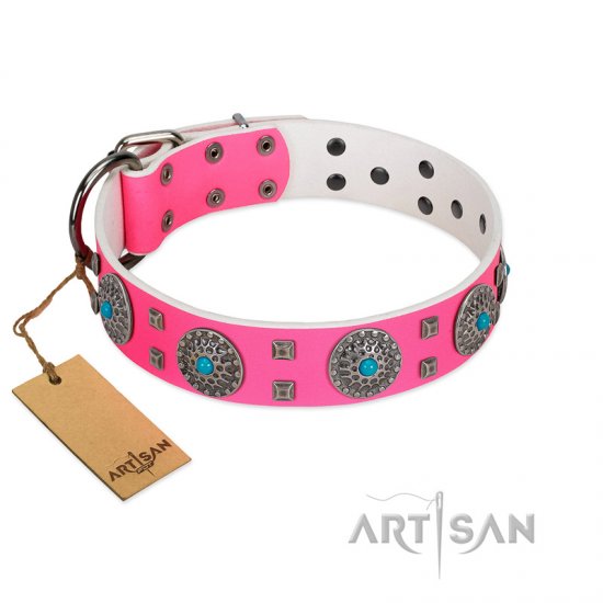 "Pink Delight" FDT Artisan Pink Leather Dog Collar for Everyday Walking