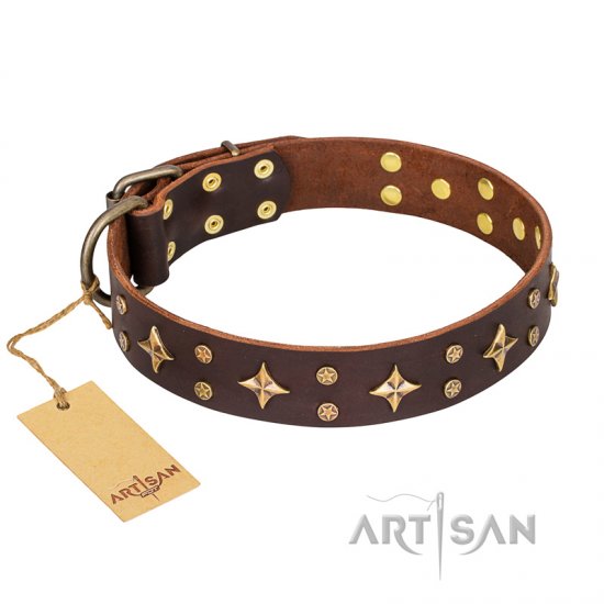 "High Fashion" FDT Artisan Embellished Brown Leather Dog Collar - Click Image to Close