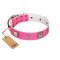 "Girlish Look" Designer FDT Artisan Pink Leather Dog Collar with a Mix of Silver-Like Decorations
