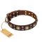 "Flower Melody" FDT Artisan Brown Leather Dog Collar with Mixed Studs
