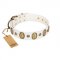 "Milky Lagoon" FDT Artisan White Leather Collar with Vintage Looking Oval and Round Adornments
