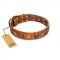 "Rockin" Doggie" FDT Artisan Tan Leather Dog Collar Adorned with Stars and Skulls