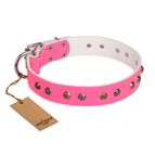 "Sheer love" Pink Leather FDT Artisan Dog Collar with Old-look Hemisphere Studs