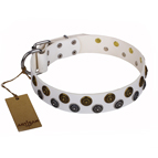 "Snowflake" FDT Artisan White Leather Dog Collar with Sparkling Circles