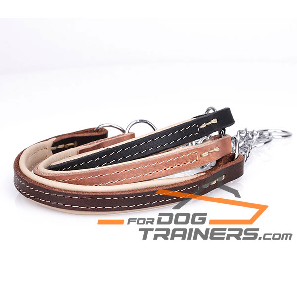 Black, Brown and Tan Dog Martingale Collar of Leather and  Chain