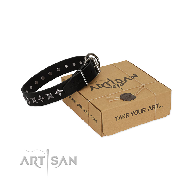 Premium quality black leather Artisan collar