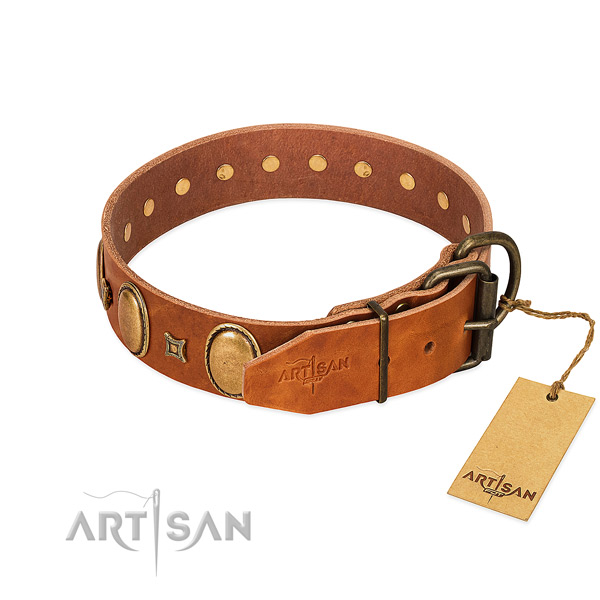 Super soft leather dog collar with strong hardware
