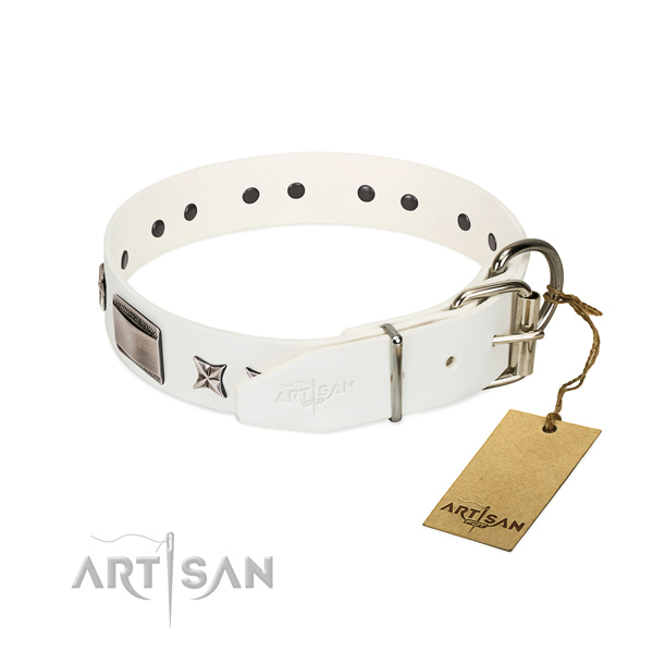 Easy adjustable leather dog collar fits perfectly