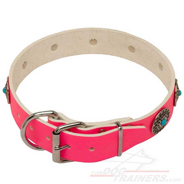 Designer Leather Collar in Pink Color